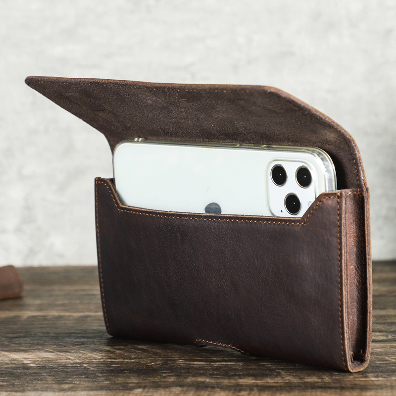 Black Angel Retro Cowhide Multi-Function Phone Waist Bag