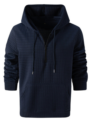 Mens Plaid Jacquard Solid-Color Casual Hoodie