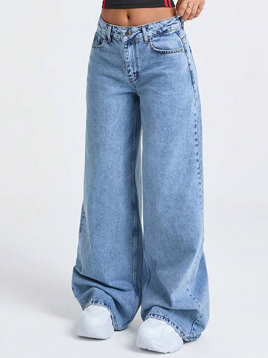 New Washed Stir-fried Snowflake Loose Wide-leg Denim Jeans For Women product photo 4 of 10
