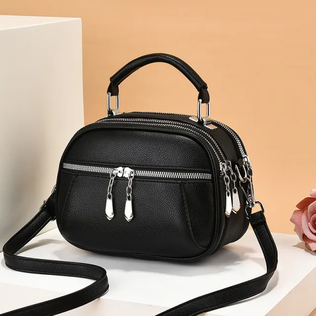 New Female Lady Versatile Large Capacity Lightweight Soft Leather Shoulder Bag Black - Shop at LoveMi