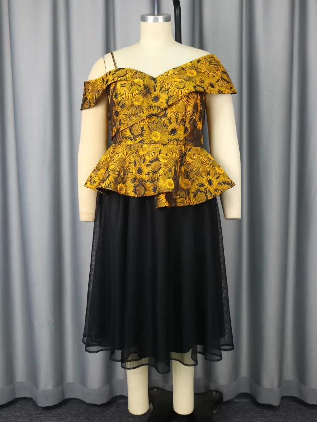 Embroidered Irregular Sleeve Waist Black Median To Long Mesh Skirt Black - Shop at LoveMi