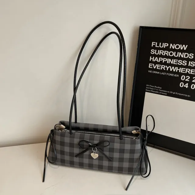 Contrast Color Bowknot Niche Sweet Girl Shoulder Bag Black - Shop at LoveMi