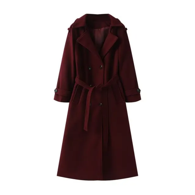 Loose Temperament Double Breasted Length And Width Woolen Coat Dark Red - Shop at LoveMi