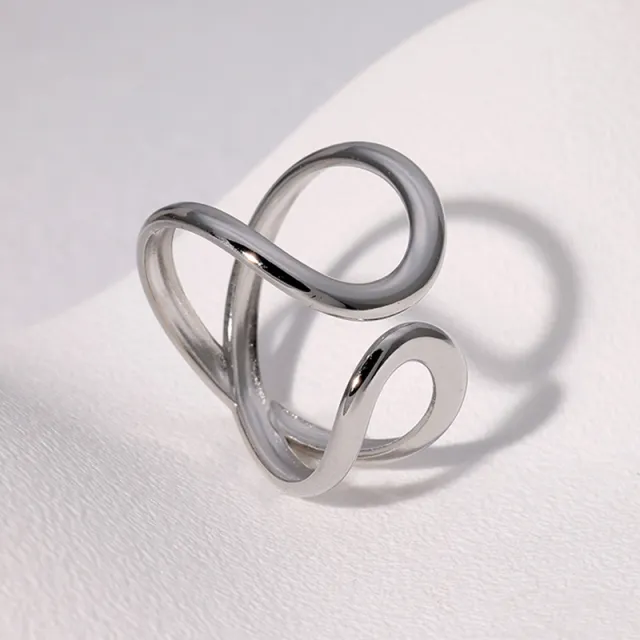 Geometric Asymmetric Minimalistic Personalized Advanced Sense Gold plated Open Ring Steel Color - Shop at LoveMi