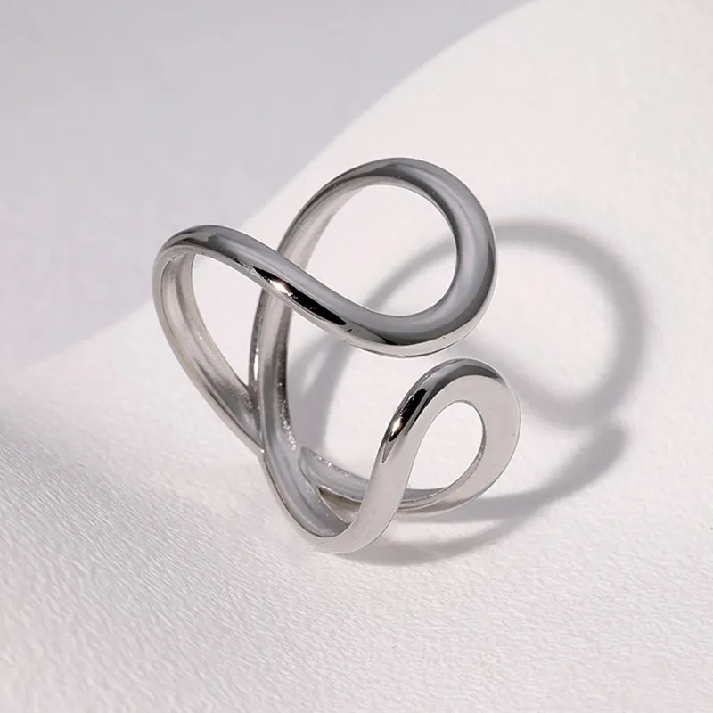 Geometric Asymmetric Minimalistic Personalised Advanced Sense Gold-plated Open Ring - Steel Colour