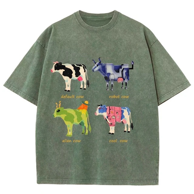 Mens Retro Cotton Funny Cow Streetwear Printed Top