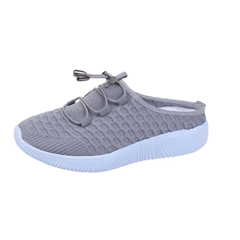European And American Plus Size Flying Woven Low Heel Lace Up Pumps Women - Gray