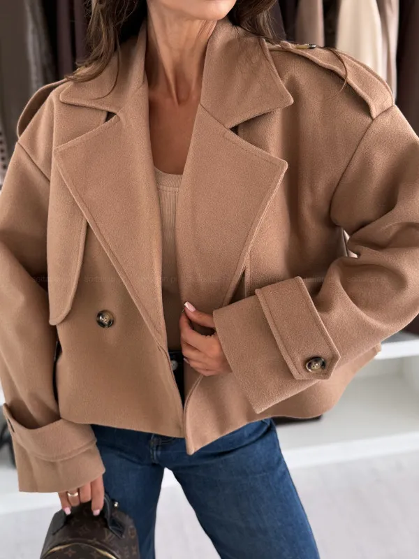 Women's Solid Color Long Sleeve Casual Short Woolen Coat Khaki - Shop at LoveMi