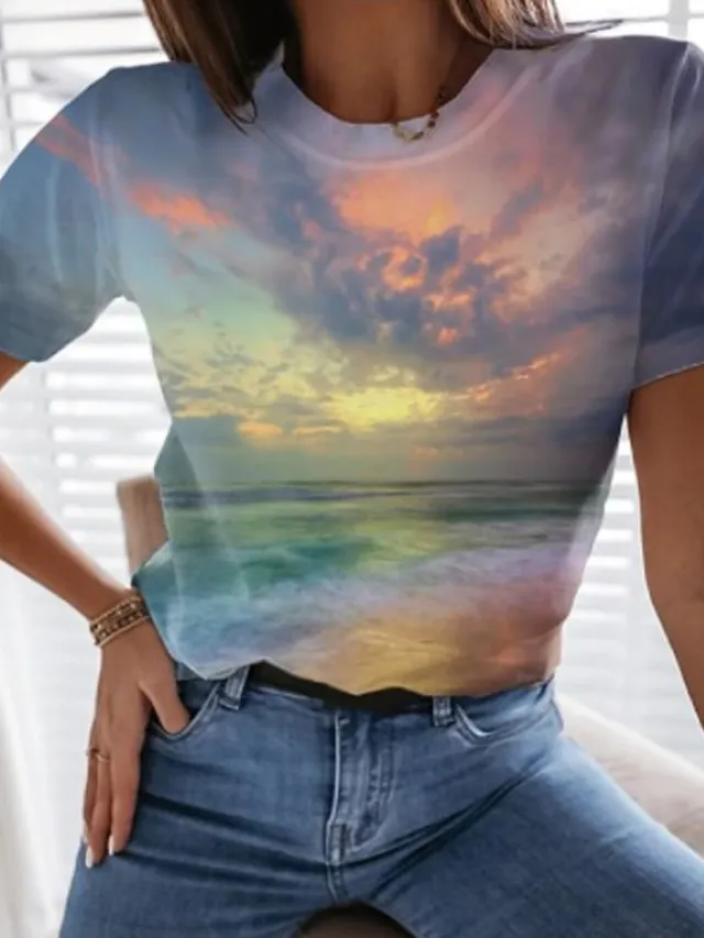Summer New Printed Round Neck Short Sleeve F168Z693 M - Shop at LoveMi