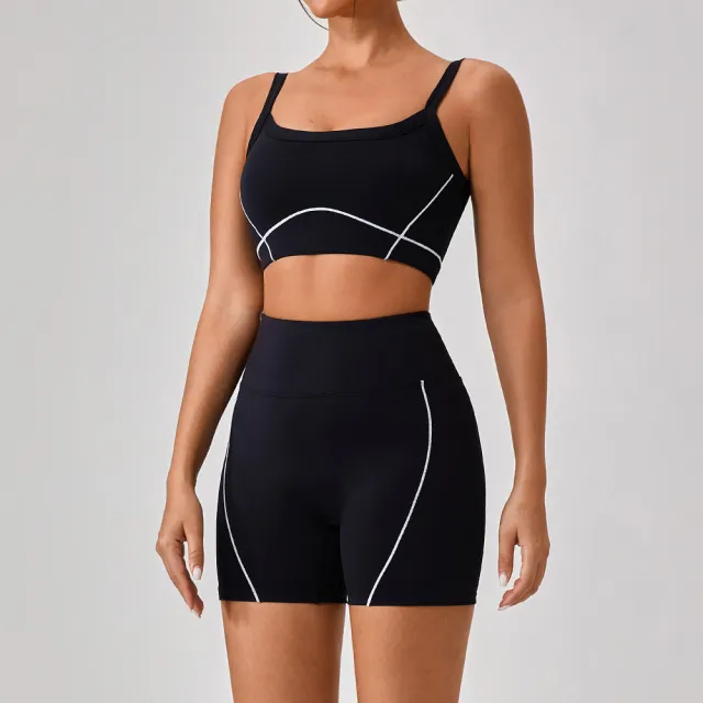 Outdoor Sports Yoga Suits Women's Spaghetti Strap Contrast Color Fitness Set Outfits Black - Shop at LoveMi
