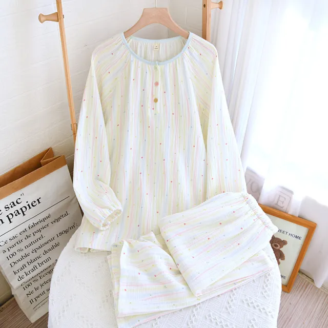 Cotton Yarn Sweet Cotton Candy Home Wear Long sleeved Trousers Pajamas Round Neck Pullover Set M - Shop at LoveMi