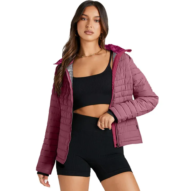 Quilted Zipped Cotton padded Jacket Women's Warm Stand Collar Lc856225 Red - Shop at LoveMi