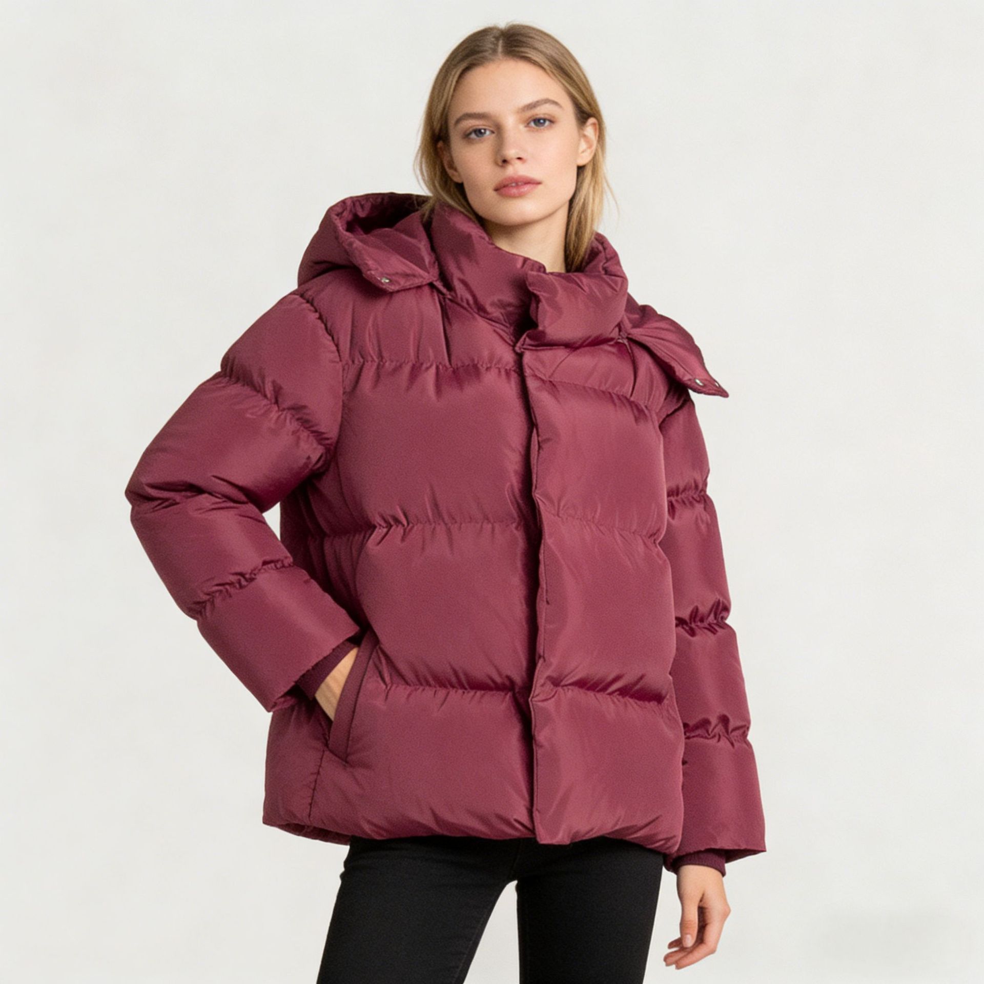 Solid-color Hooded Jacket Loose-fitting Cotton Coat product image