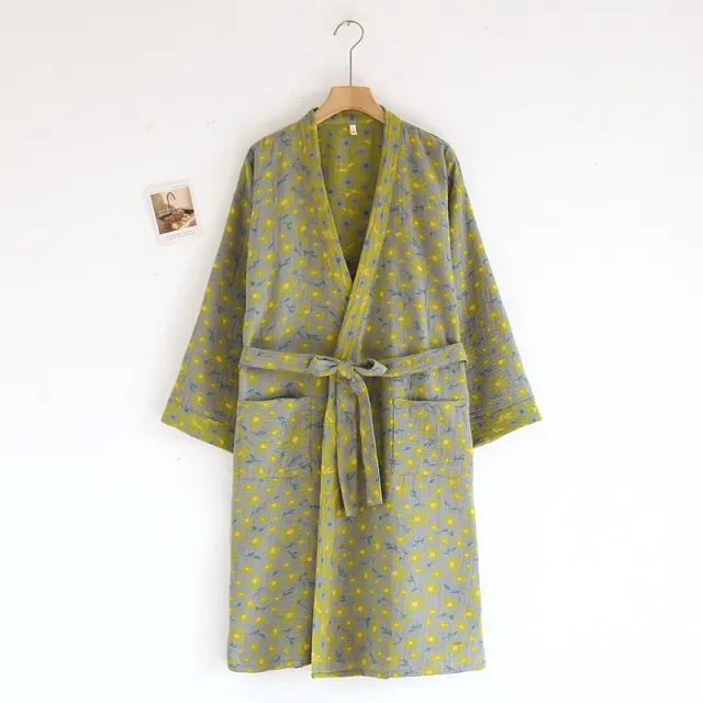 Women's Cotton Jacquard Bathrobe Absorbent Bath Bathrobe For Four Seasons Light Green Daisy - Shop at LoveMi