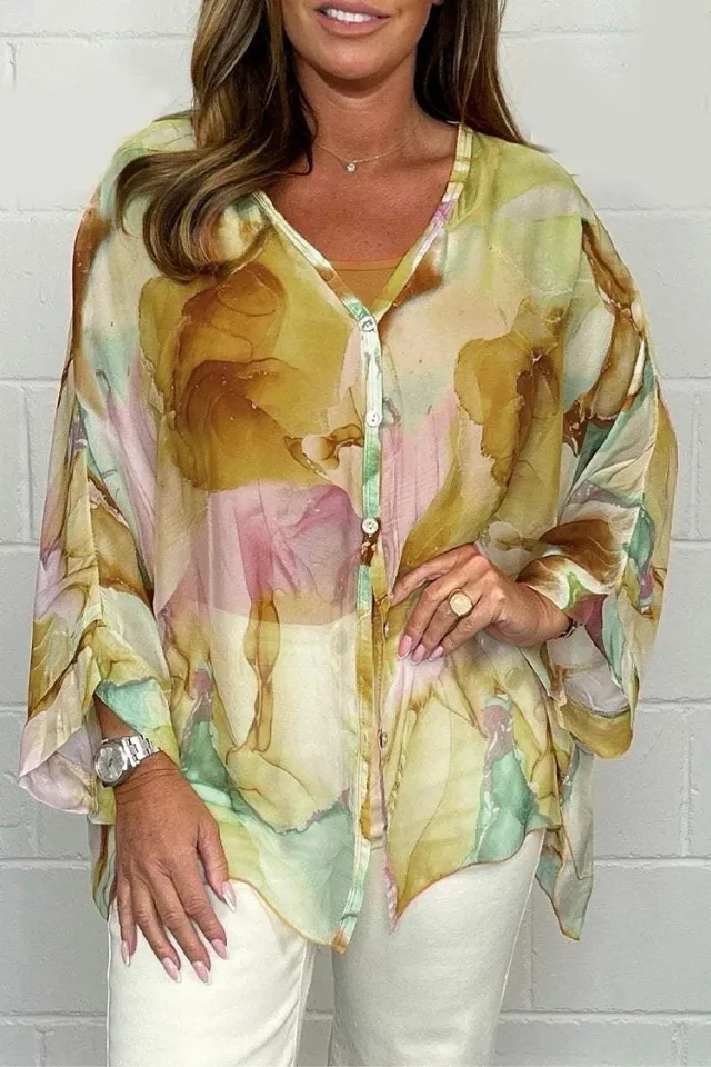 Floral Blooming Printed Chiffon Shirt Yellow - Shop at LoveMi