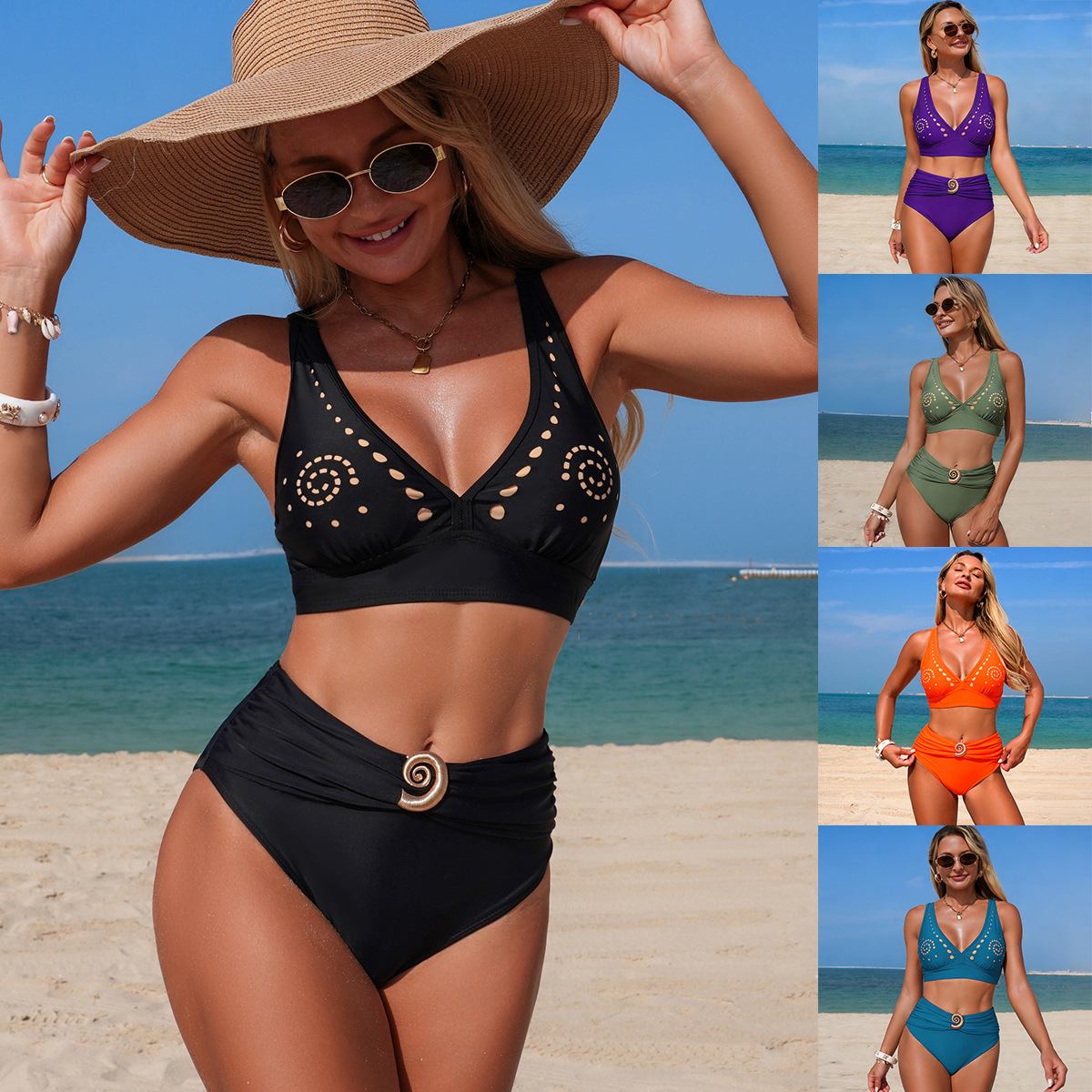 New Womens Solid-color Two-piece Swimsuit