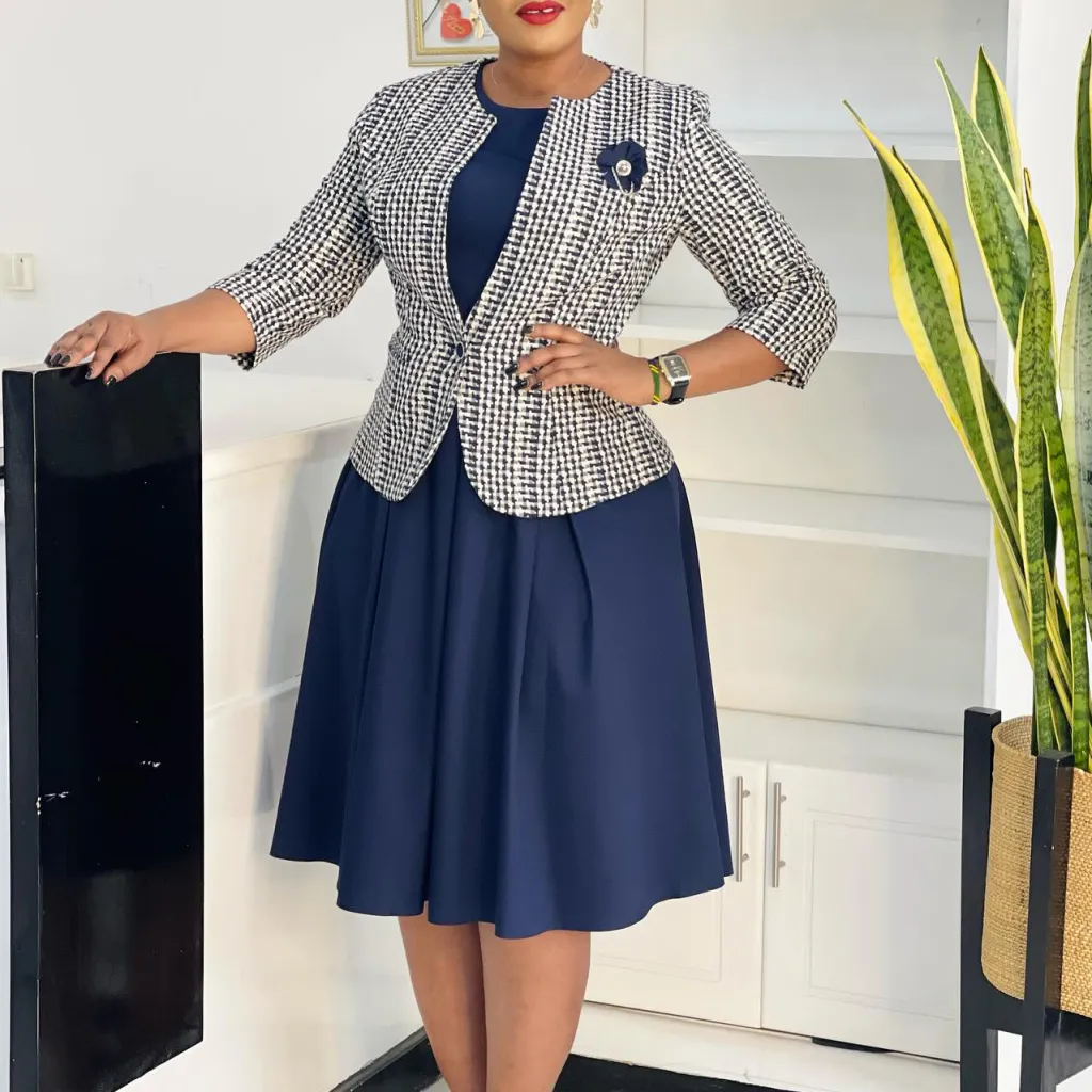 Winter Fashion Long Sleeve Coat Vest Skirt - Blue