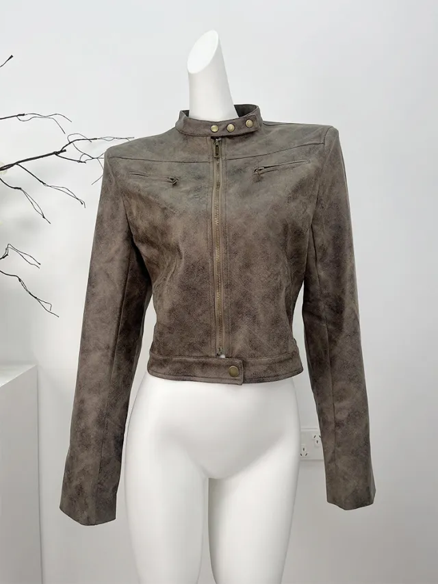 Maillard Motorcycle Vintage Distressed Leather Coat Brown - Shop at LoveMi