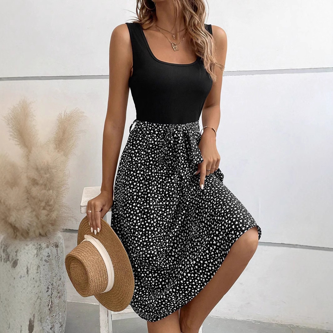 Elegant Contrast Color Sleeveless Dress