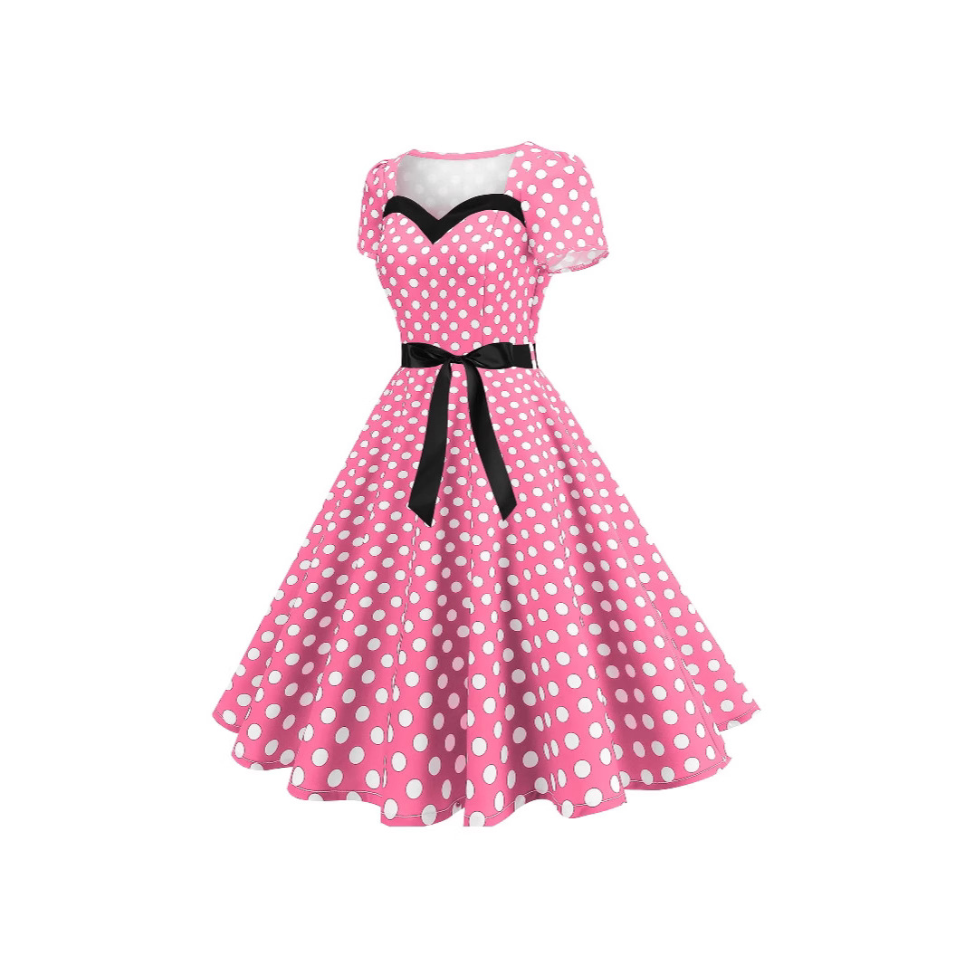Fashion Women's Wear Evening Dress Short Sleeve Large Swing Polka Dot Dress