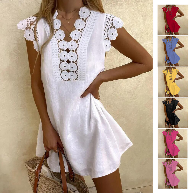 Women's Pure Color Washed Lace Summer Cool Dress
