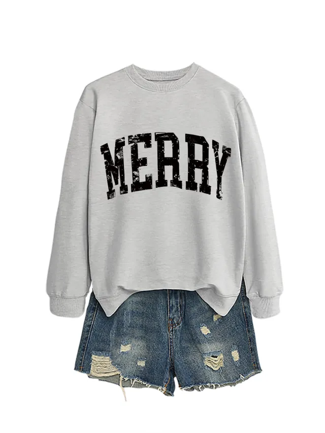 Casual Women's MERRY Letter Print Sweatshirt Gray - Shop at LoveMi
