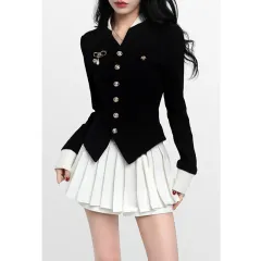 Knitwear Coat Short Dress Two-piece Set - Top-M - View 1