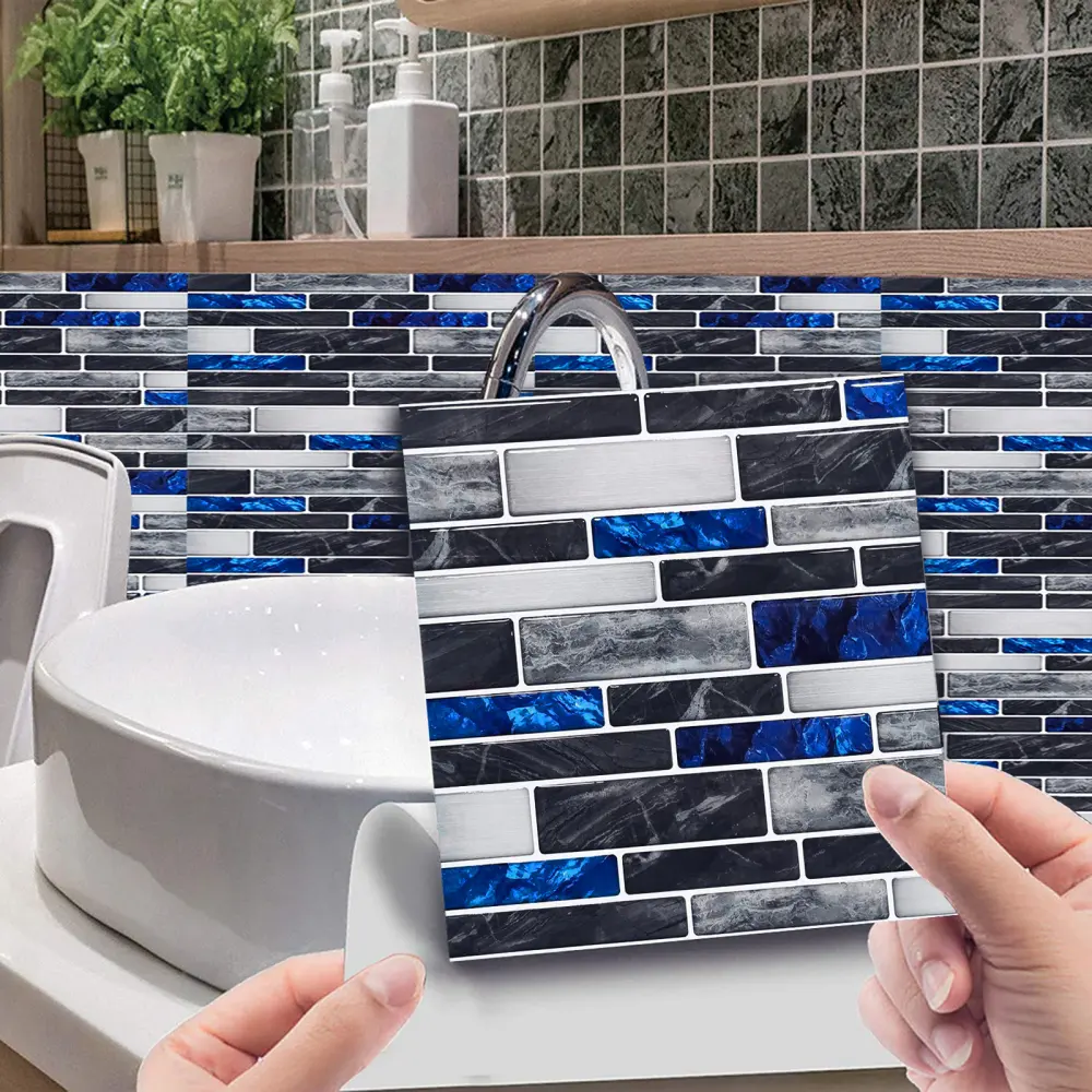 Simulation Marble Embossed Mosaic Pattern Tile Sticker Kitchen Bathroom