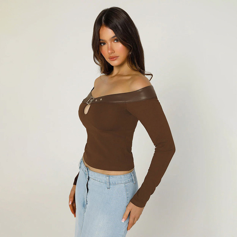 Off-shoulder Hollow-out Long-sleeved Top Retro Patchwork Fashion