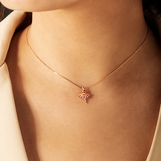 Rose Gold Titanium Steel Ballet Girl Necklace