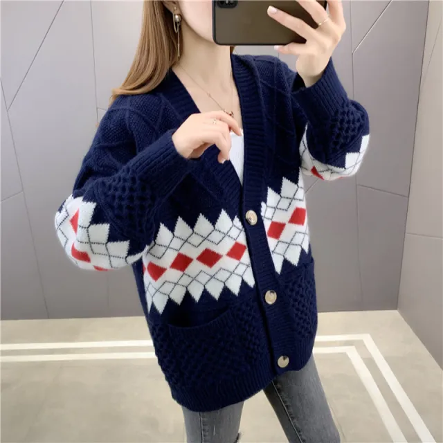 Women's Korean style Loose fit Cardigan For Spring And Autumn Blue - Shop at LoveMi