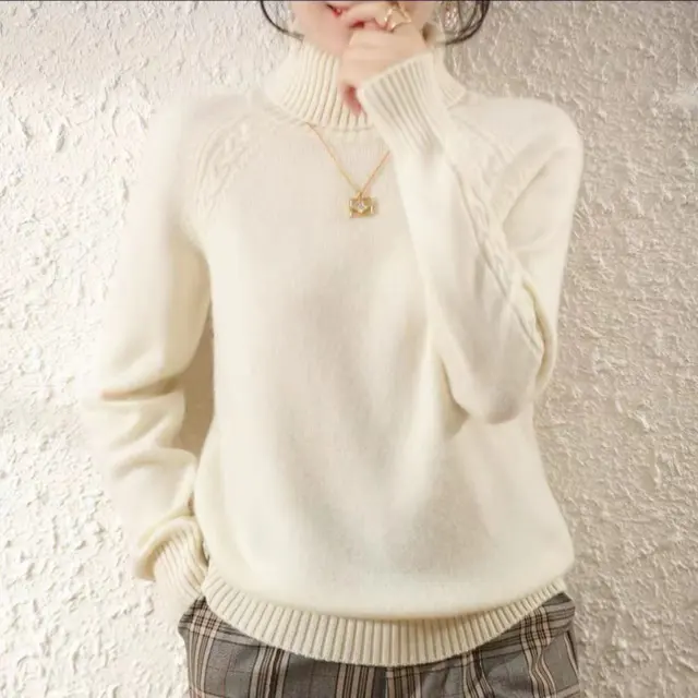 Women's Turtleneck Knitting Sweater Loose Western Style White - Shop at LoveMi