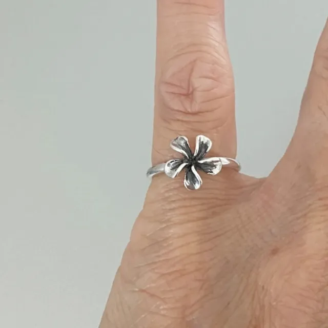 Vintage Design Cute Mini Flower Distressed Ring Antique Silver - Shop at LoveMi