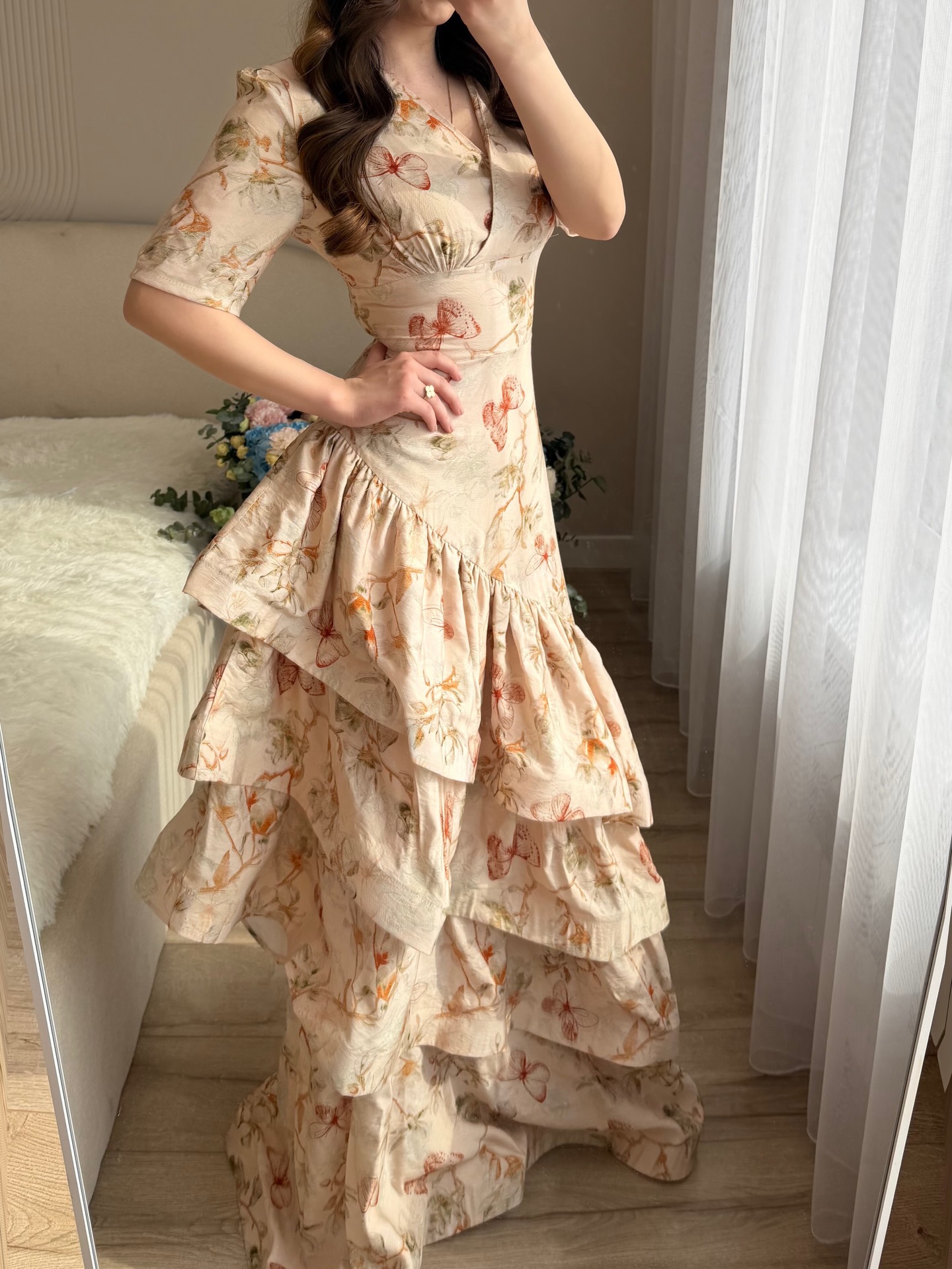V-neck Floral Ruffled Slim-fit Long Mermaid Dress E8319363 F39d 444b 91c4 7a42562437ae