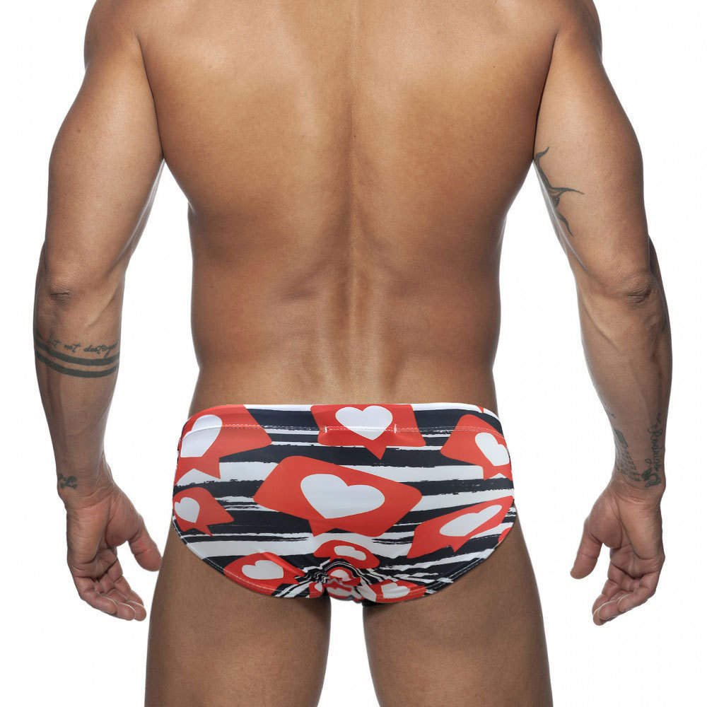 Men's Black And White Striped Love Ins Swimming Briefs