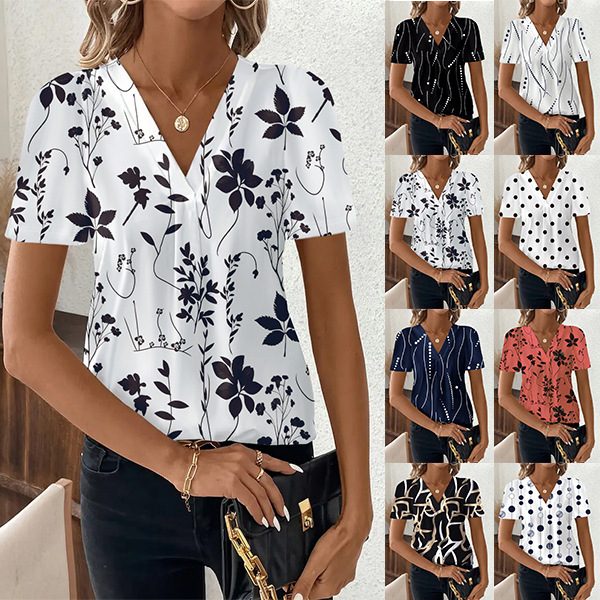Fashion Casual Printing V-neck Top