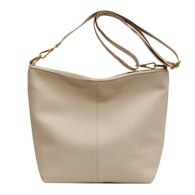 Simple Large capacity Stitching One shoulder Crossbody Bag Beige - Shop at LoveMi