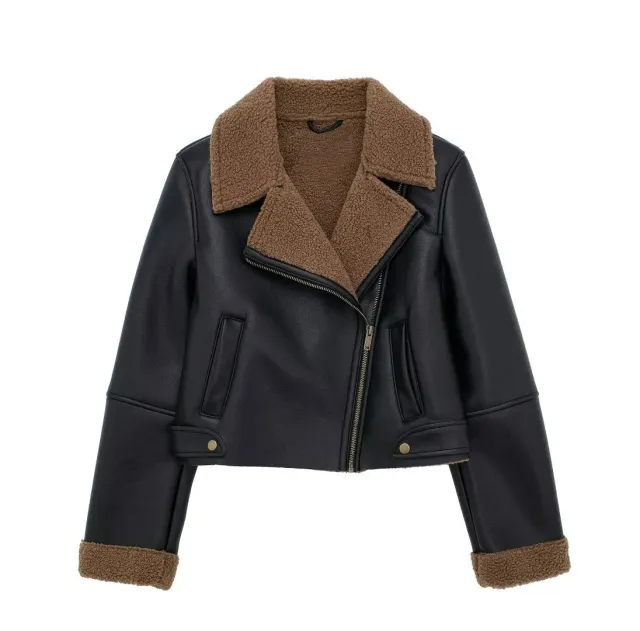 European And American Style Fleece Lined Motorcycle Jacket Black - Shop at LoveMi