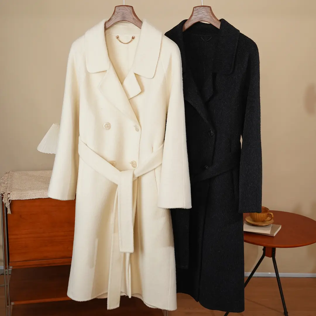 Alpaca Long-Fluff Double-Faced Wool Classic Double-Breasted Belted