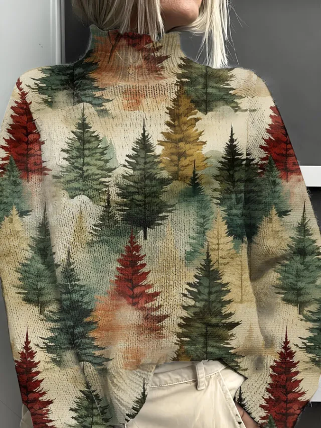 Abstract Printing Casual Cloak Turtleneck Pullover Women Qs4010 - Shop at LoveMi