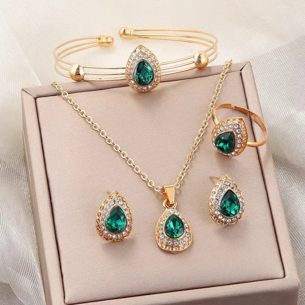 Jewelry Suit Women's Water Drop Gem Series Necklace Earring