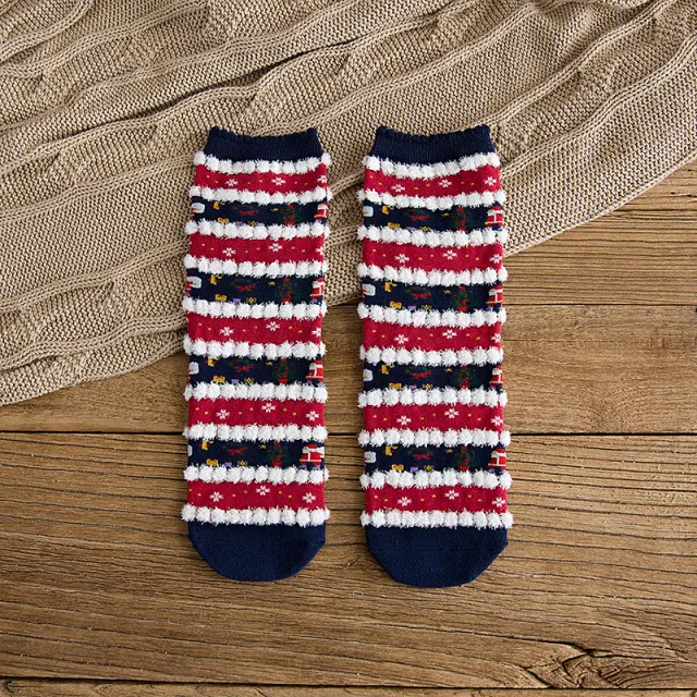 Christmas Socks New Autumn And Winter Mid calf Christmas Cartoon Elements Women's Socks Pack Of Three Pairs Casual Cotton Socks Striped Snowflake - Shop at LoveMi