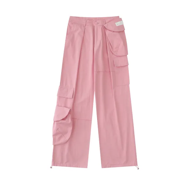 Autumn American Wide Leg Mop Pants Men's Loose Overalls Pink - Shop at LoveMi