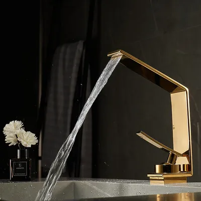 Gun Gray Creative Basin Hot And Cold Water Faucet Brass Minimalist - Gold