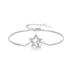 Double Circles Star S925 Sterling Silver White Gold Plated Five-pointed Star Ornament Bracelet - Bsb143 - View 1