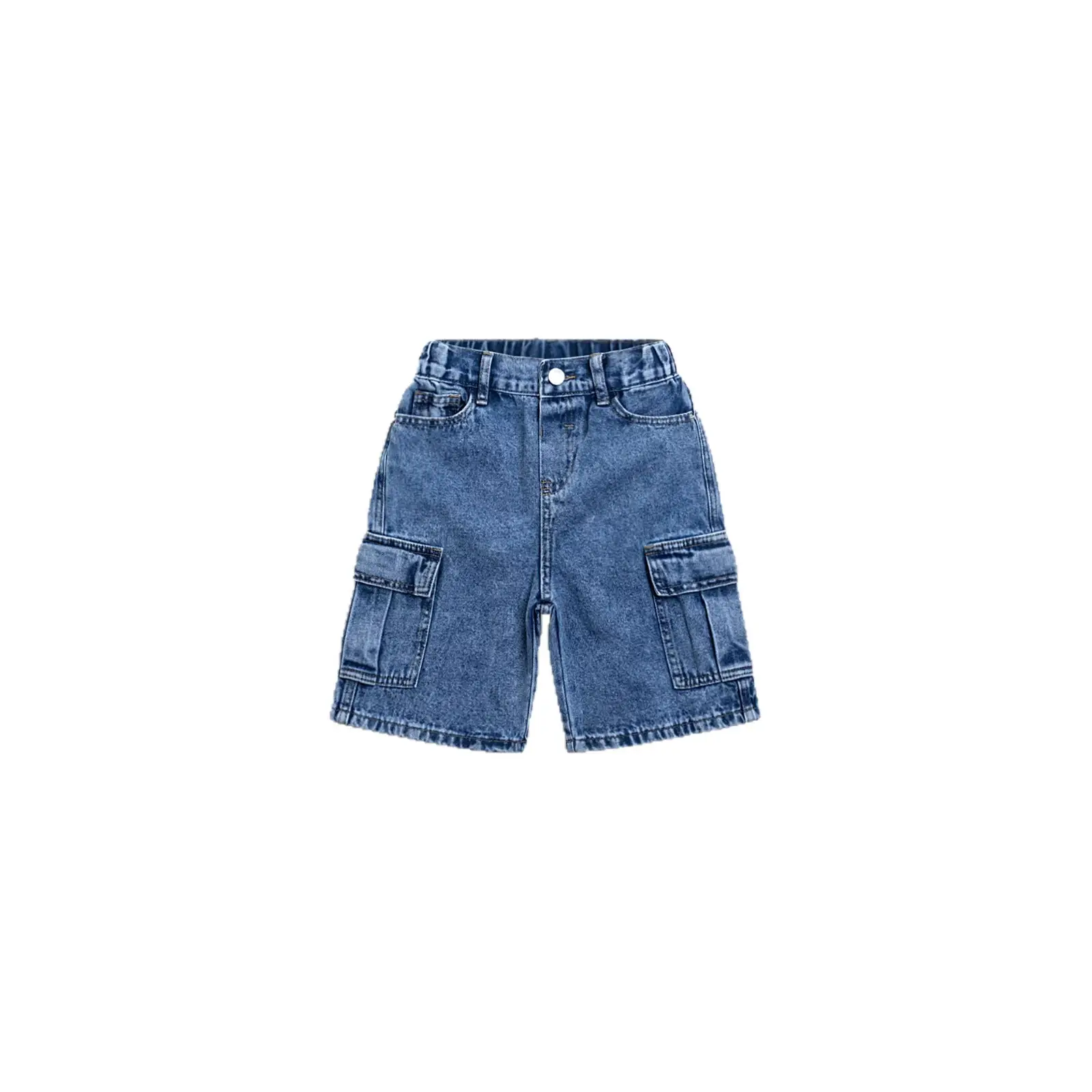 Practical Multi-Pocket Washed Denim Shorts For Boys