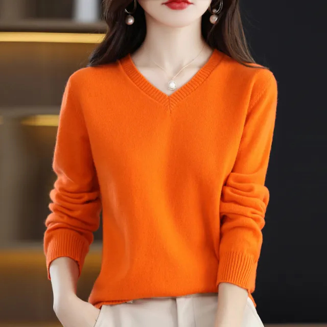 Women's Knitted Bottoming Shirt Versatile Cashmere Sweater Loose Outer Wear Emma Orange - Shop at LoveMi