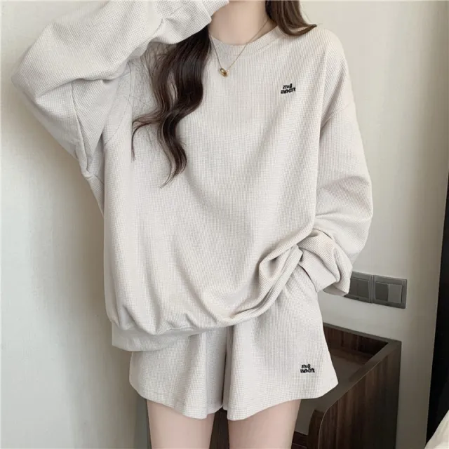 Sweater Wide Leg Shorts Two piece Set Light Gray - Shop at LoveMi