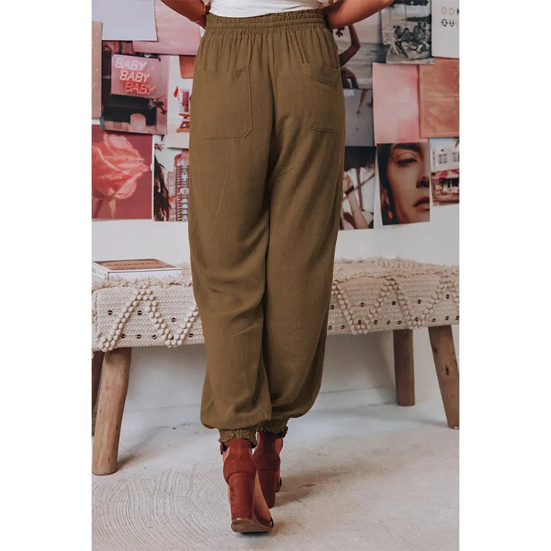 Women's Fashion High Waist Oversized Pants - Brown