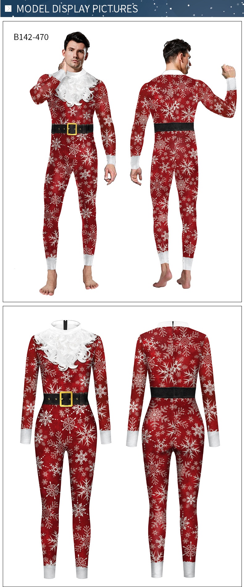 Christmas Clothing Snowflake Print One-piece Tight Jumpsuit